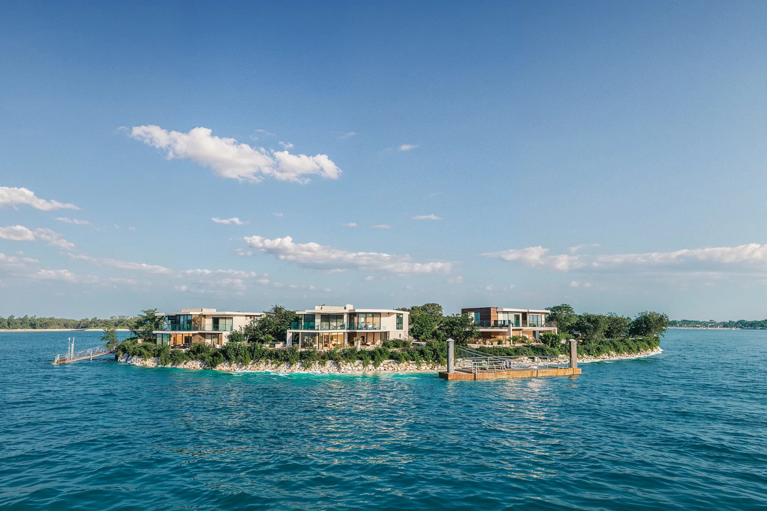 Cluster residencial de Yucatán Country Lakes frente al lago — casas con frente al agua y vegetación tropical