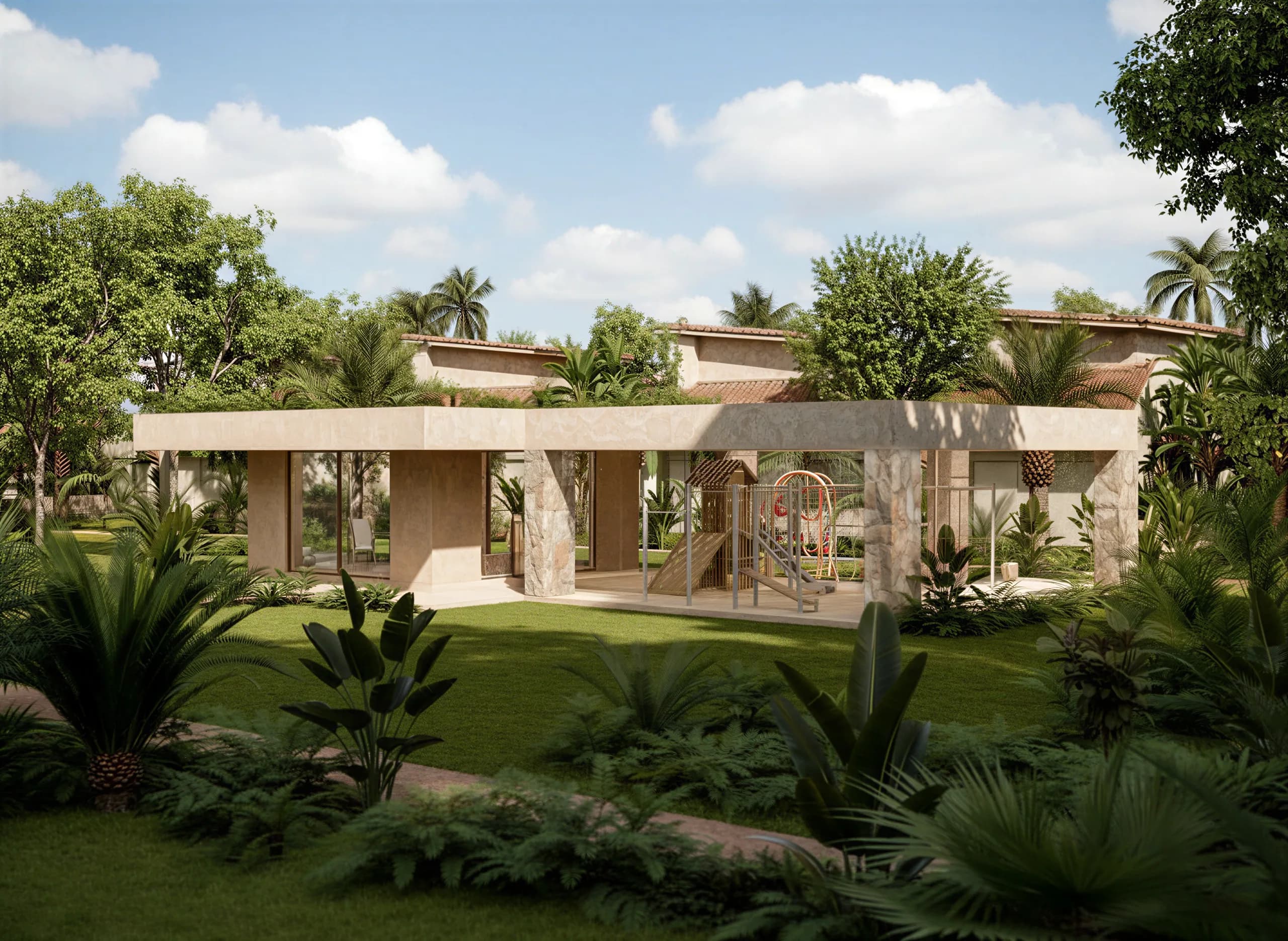 Render del área de juegos infantiles de Borus