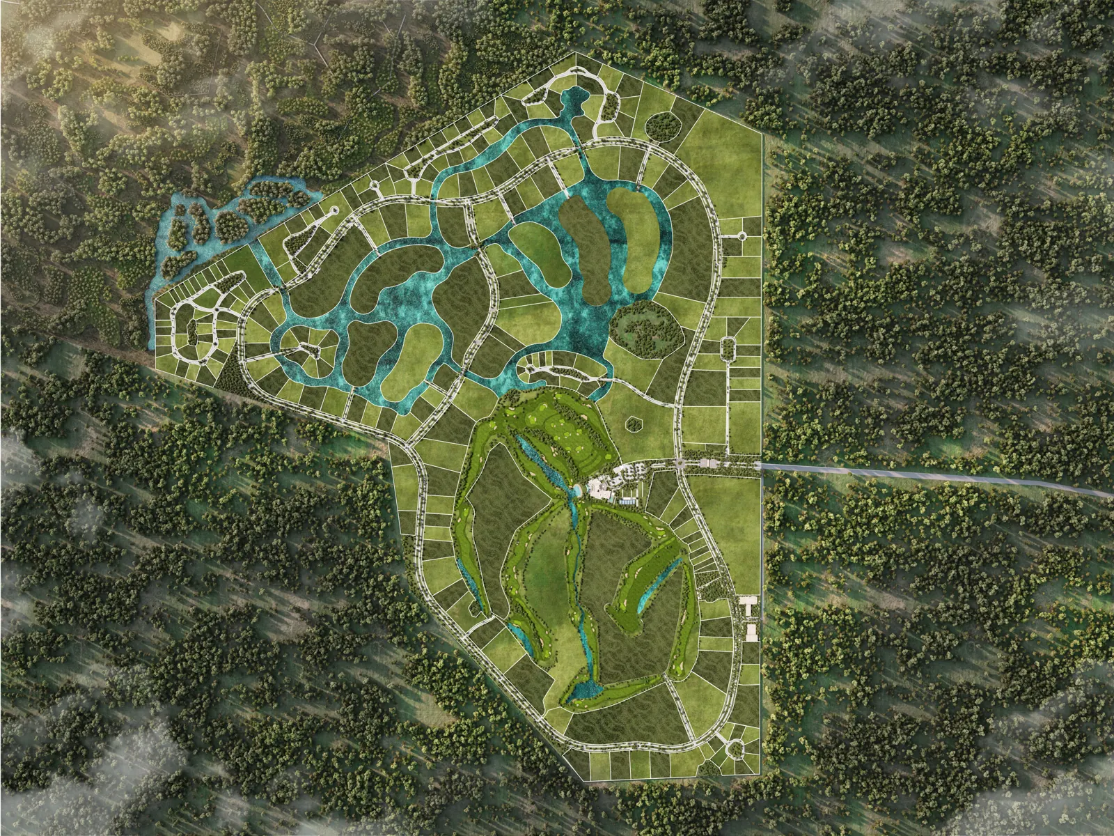 Master plan de Yucatán Country Lakes con los lotes delineados